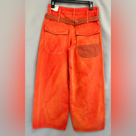 Free People We The Free‎ Waterfalls Baggy Wide Leg Jeans Orange Size 27 NWT Y2K - Picture 6 of 16